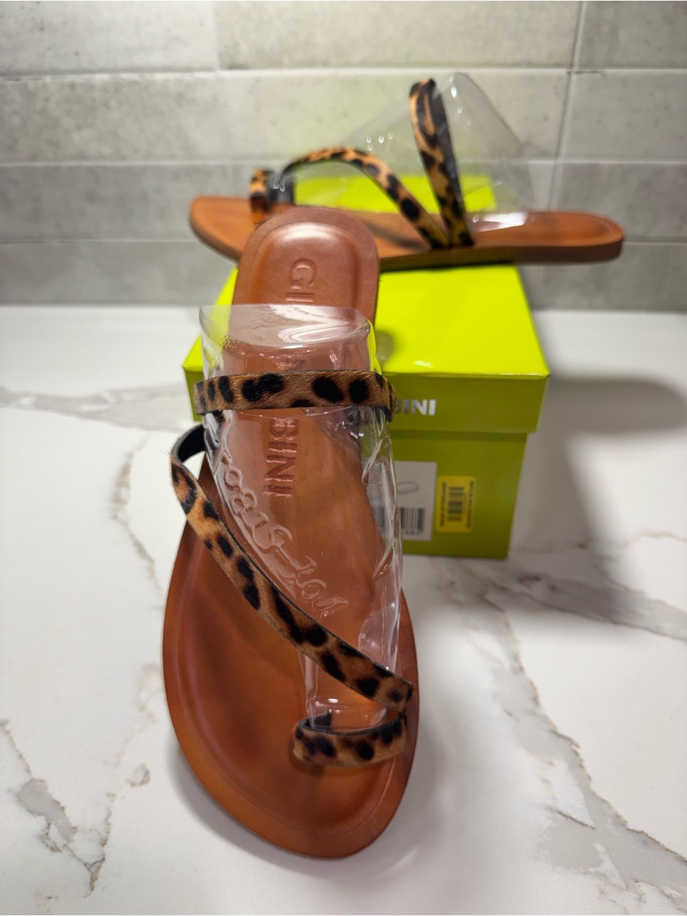 GIANNI BINI Brown Leather Sandals with Leopard-Print Straps - Picture 2 of 7